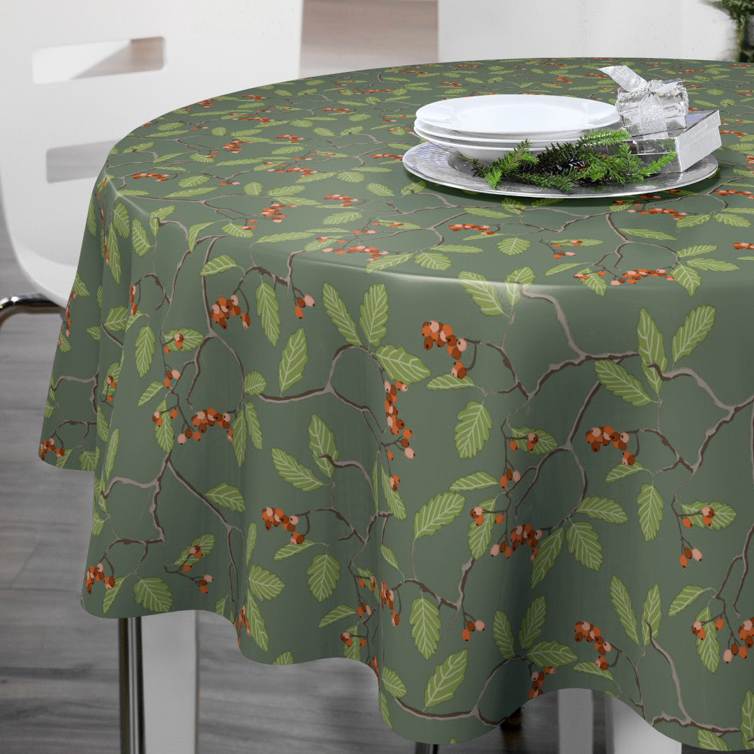 Nordfavn Winter Berry – Rund julevoksdug med grene og røde bær