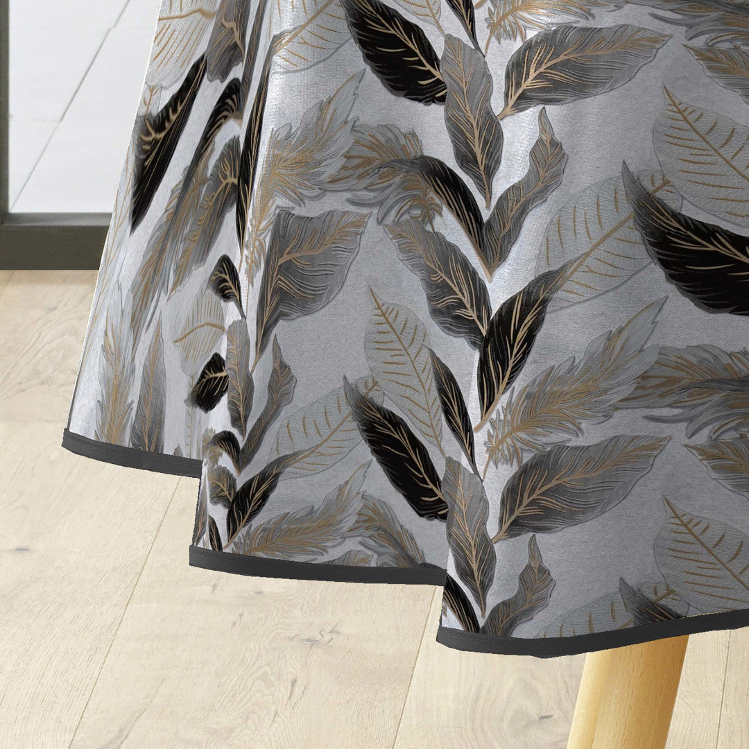 Oralia Metallic - Rund voksdug med skinnende blade, Ø 155 cm, kantbånd