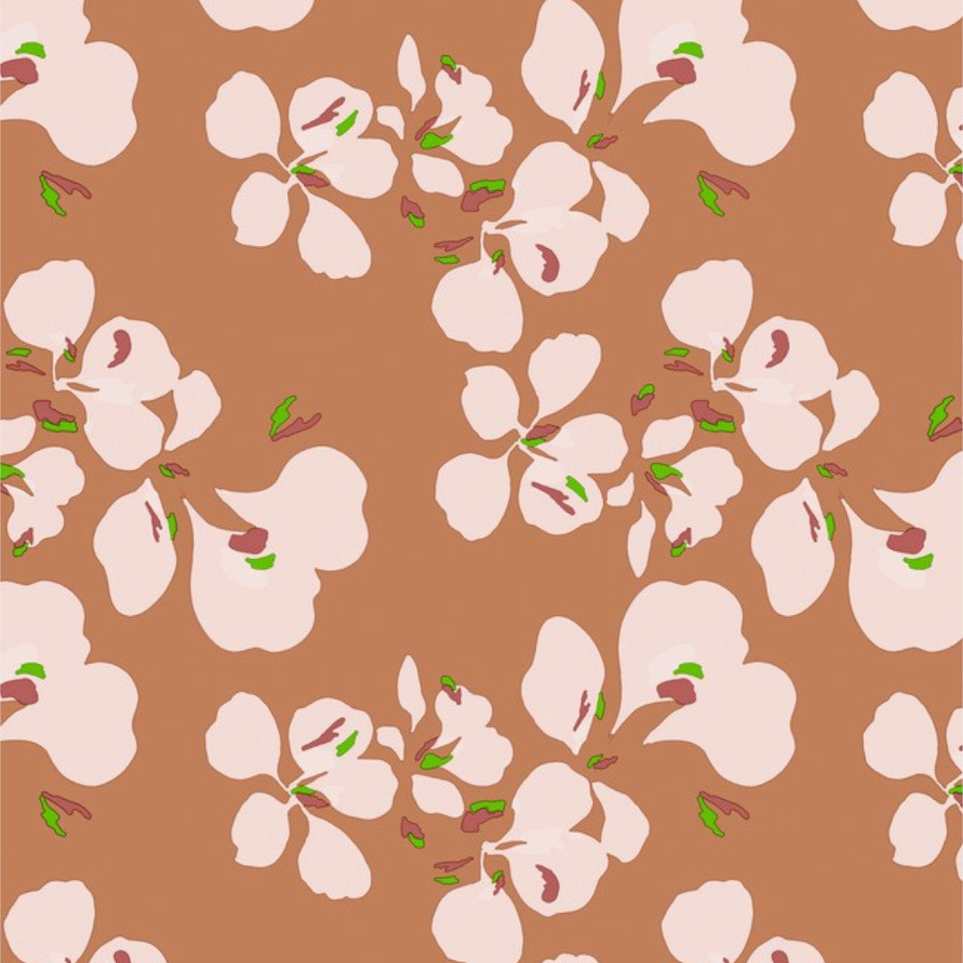 Orkide Chai Latte – Lola voksdug med blomsterprint, mønster