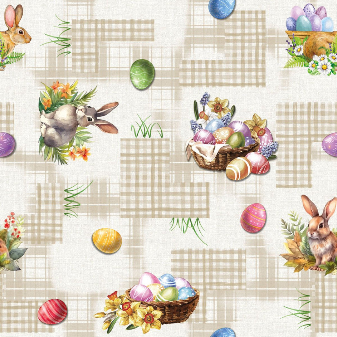 Påske Kurv – Påskevoksdug med harer og æggekurve, mønster