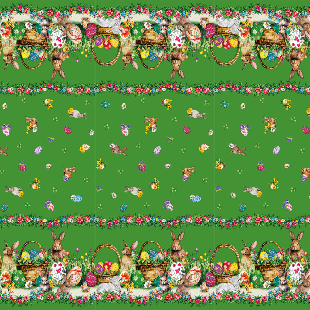 Påskelam Grøn – Påskevoksdug med lam og påskeharer, mønster