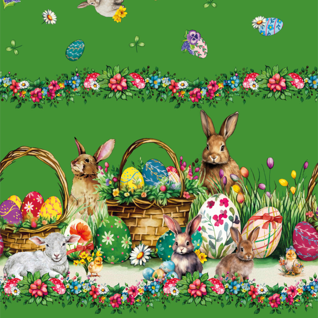Påskelam Grøn – Påskevoksdug med lam og påskeharer