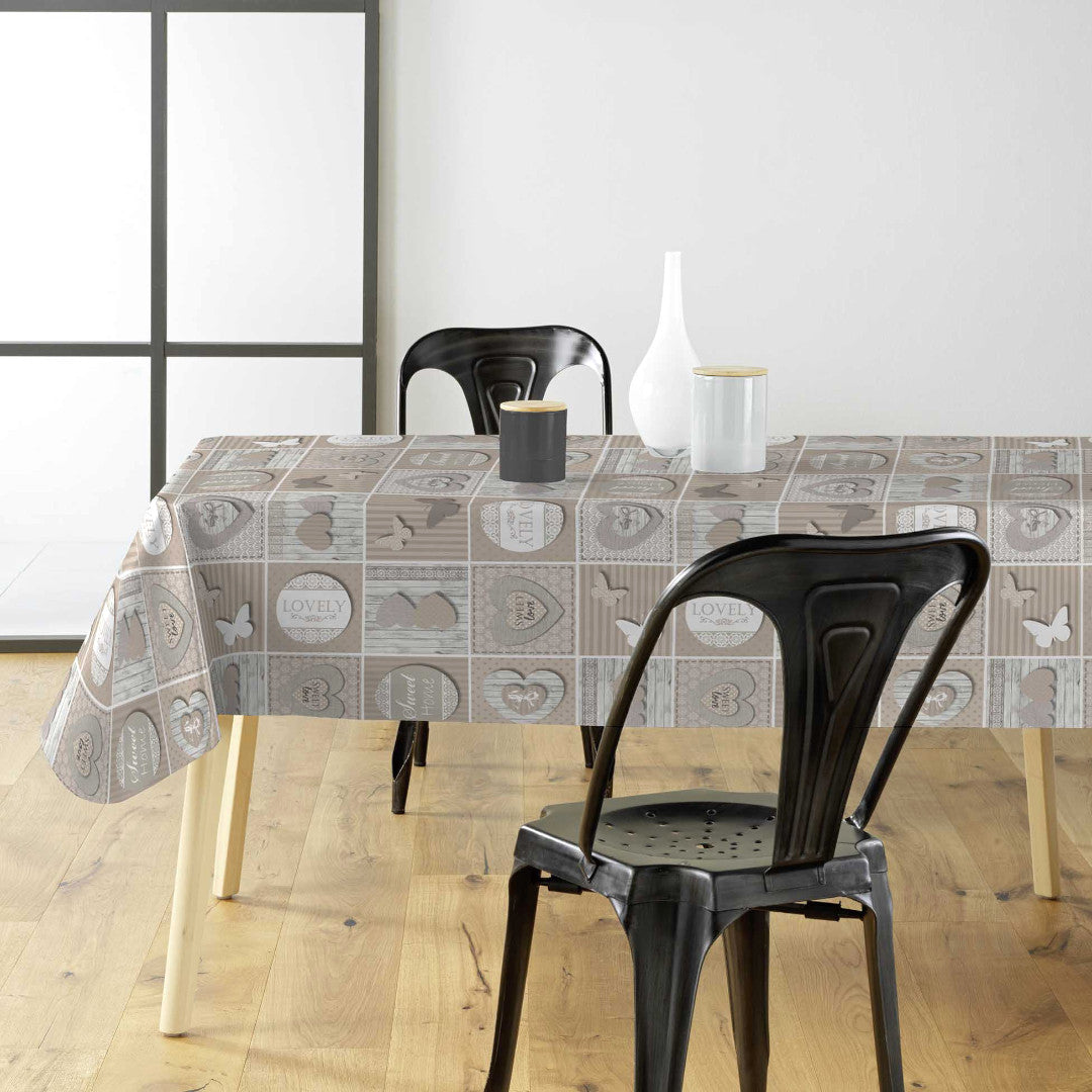 Papilys Grey - Voksdug med hjerter og sommerfugle i bløde naturfarver, miljø