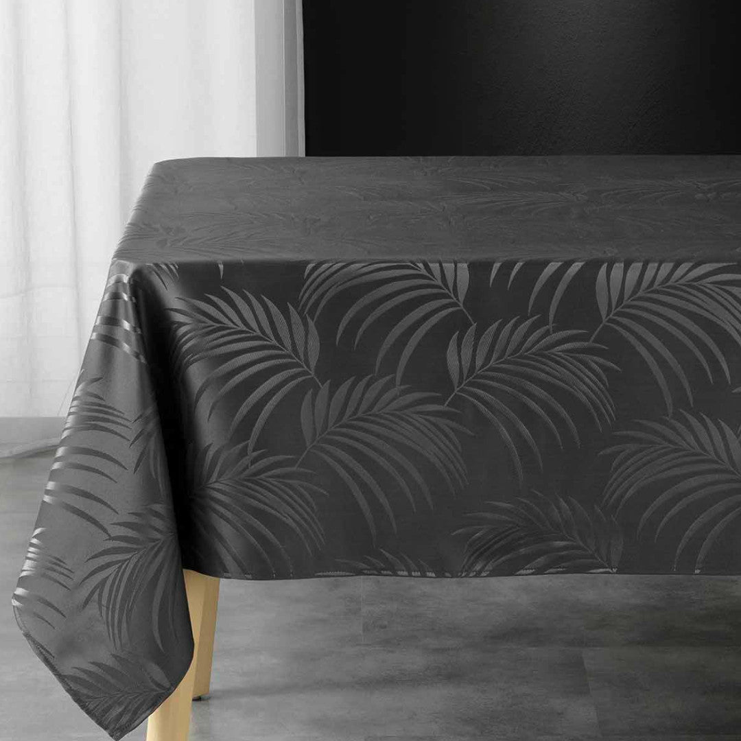 Plumette Charcoal Grey – Damaskdug med vævet palmebladsmønster – 140 x 240 cm