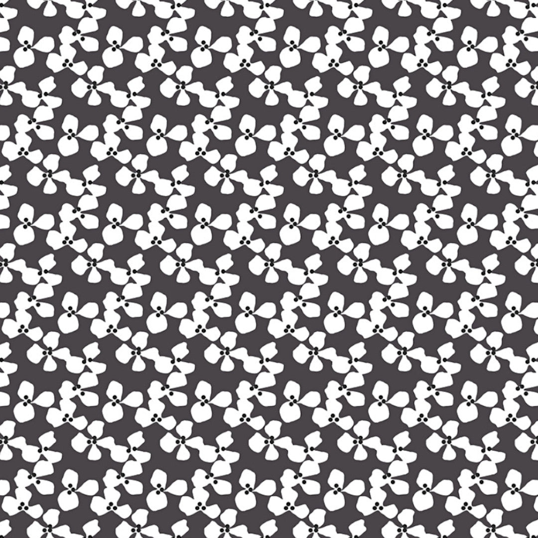 Poppy Graphite - Lola voksdug med grafisk blomsterdesign, mønster