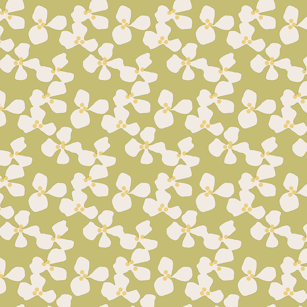 Poppy Spring Moss - Lola voksdug med grafisk blomsterdesign, mønster