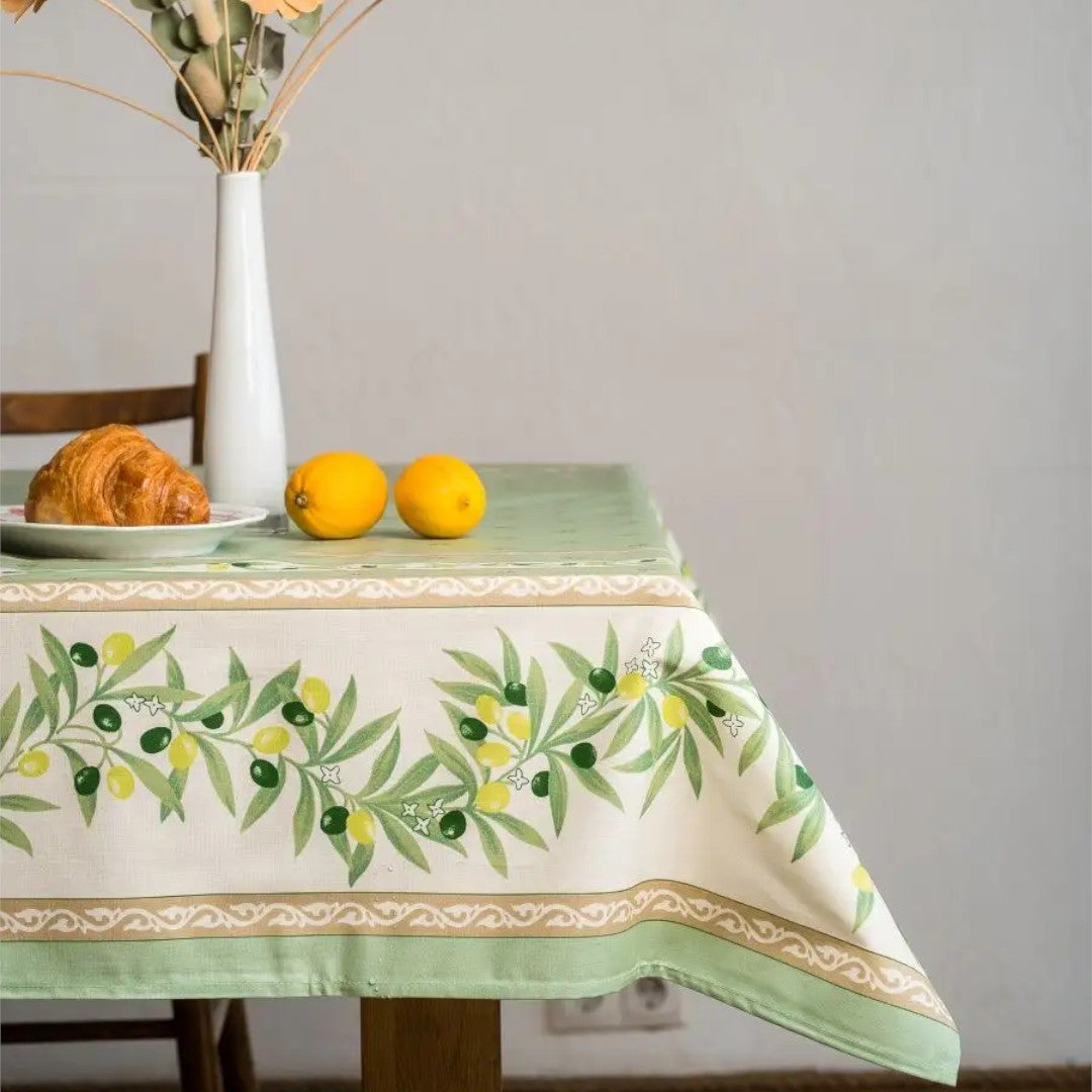 Ramatuelle Grøn - Rektangulær akrylbelagt provencedug 150 x 250, hjørne