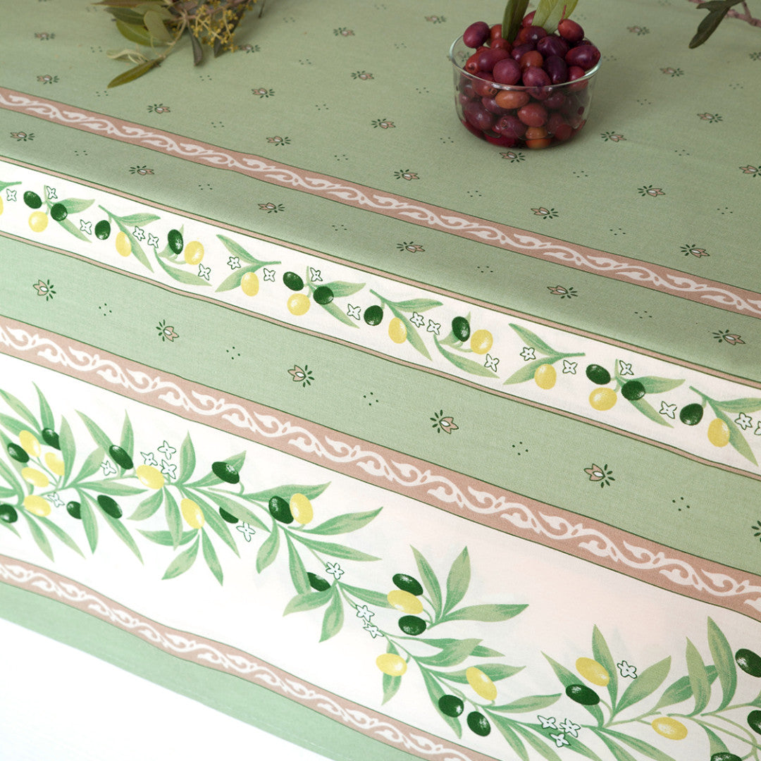 Ramatuelle Grøn - Rektangulær akrylbelagt provencedug 150 x 250, nærbillede