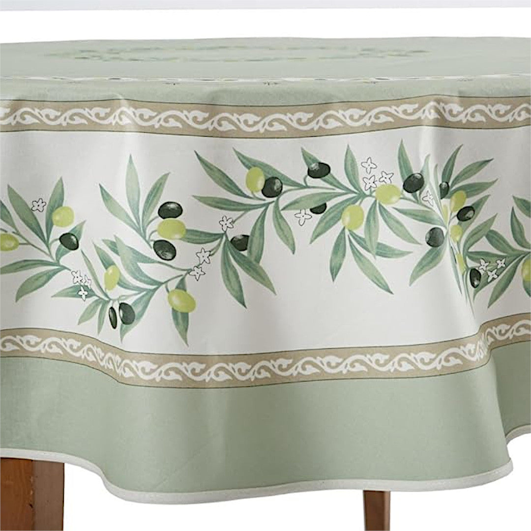 Ramatuelle Grøn - Rund akrylbelagt provencedug Ø 180, nærbillede