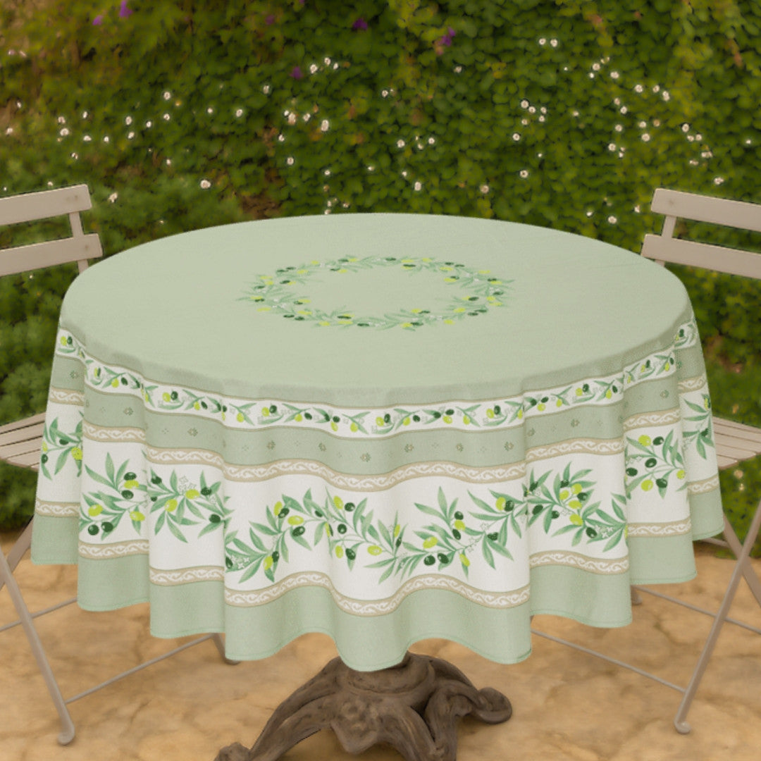 Ramatuelle Grøn - Rund akrylbelagt provencedug Ø 180