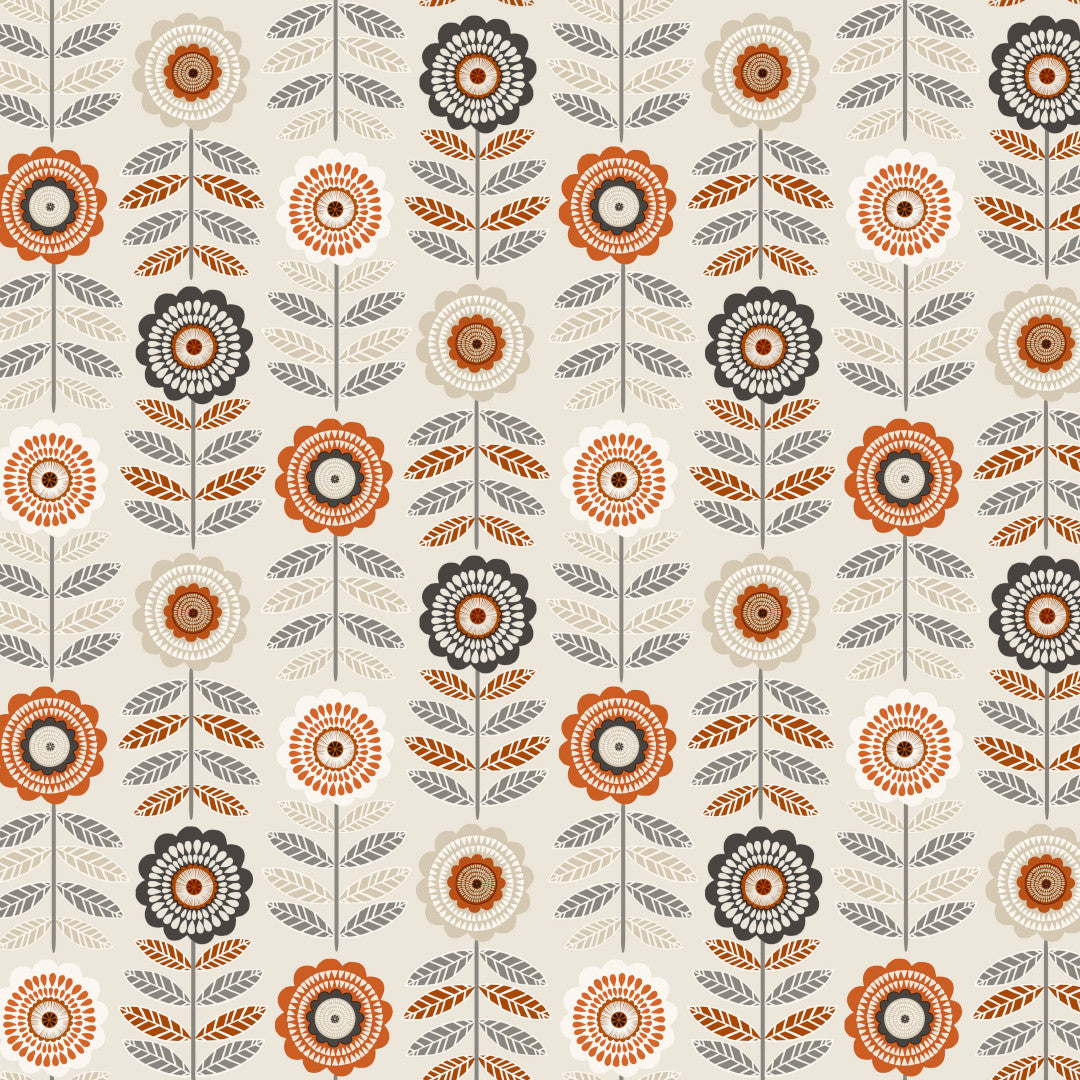 Retroblomst – Creme voksdug med grafiske blomster, mønster