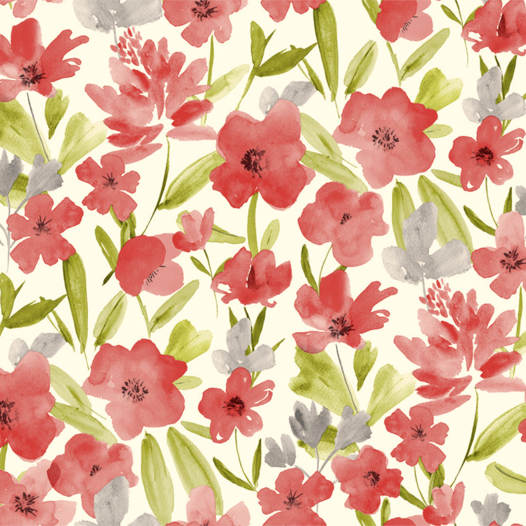 Lia Pink – Voksdug med valmuelignende akvarel blomster, mønster