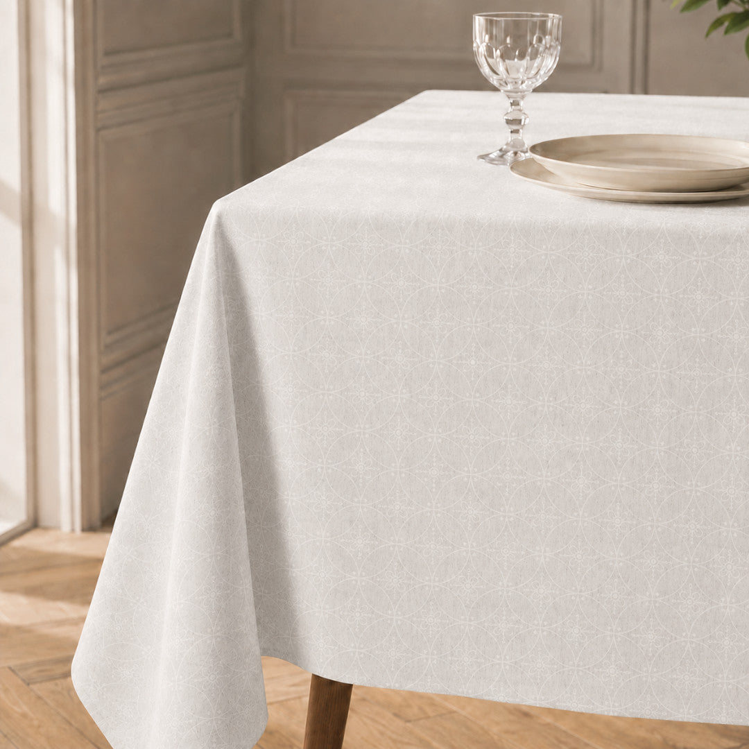 Rivera Blanco – Jacquardvævet akryldug i offwhite 180 cm bred, hjørne