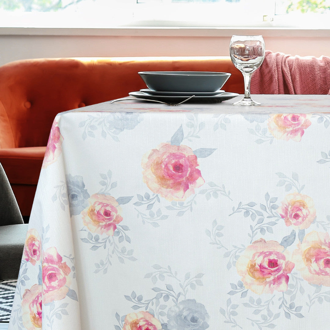 Rosalie Blush – Voksdug med blomsterprint og tekstillook, hjørne