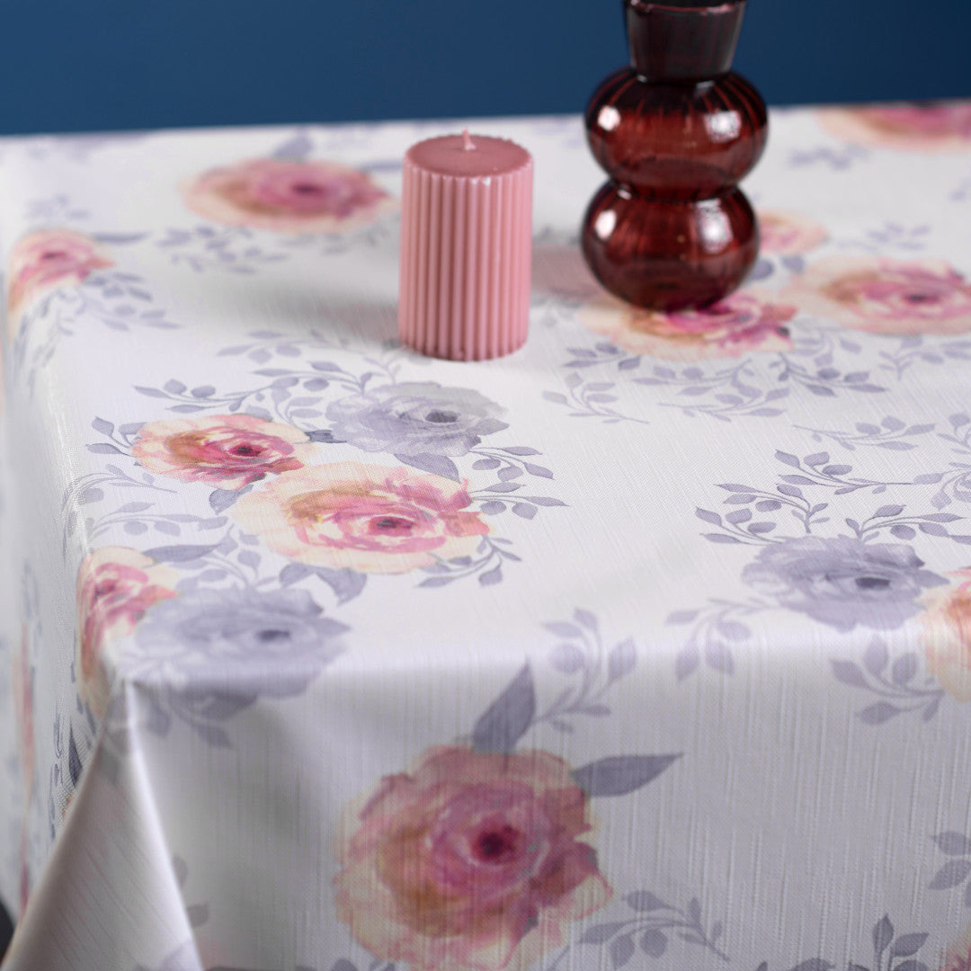 Rosalie Blush – Voksdug med blomsterprint og tekstillook