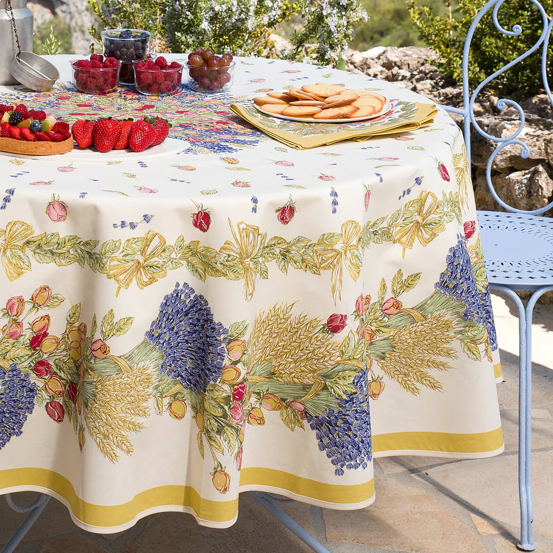 Rose Lavande - Rund akrylbelagt provencedug Ø 180, nærbillede