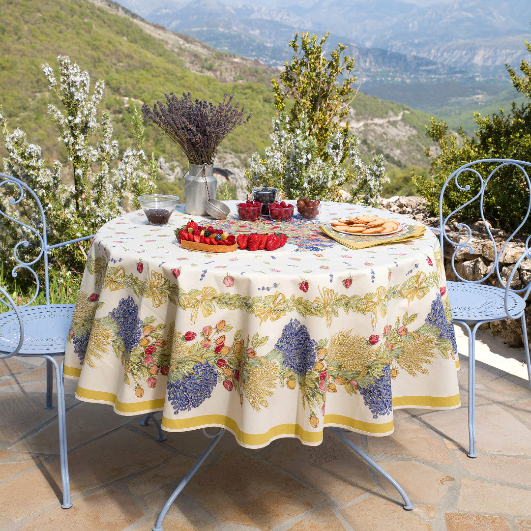 Rose Lavande - Rund akrylbelagt provencedug Ø 180