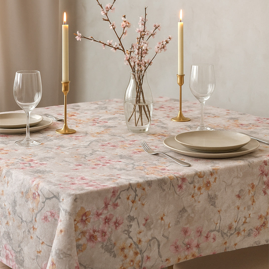 Rovira Forårsblomst – Akryldug med svampetryk og blomsterprint, miljø