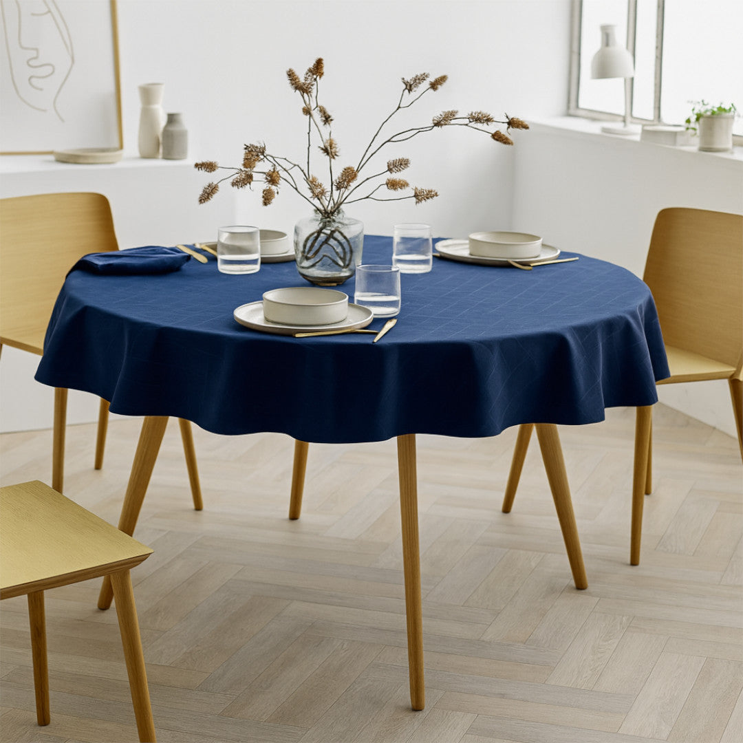 Södahl Tiles Rund Damaskdug Ø 180 cm - Indigo, miljø