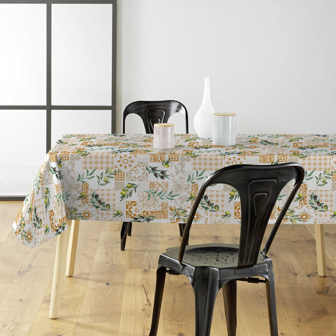 Solanova – Voksdug med oliven og gyldne kakler, miljø