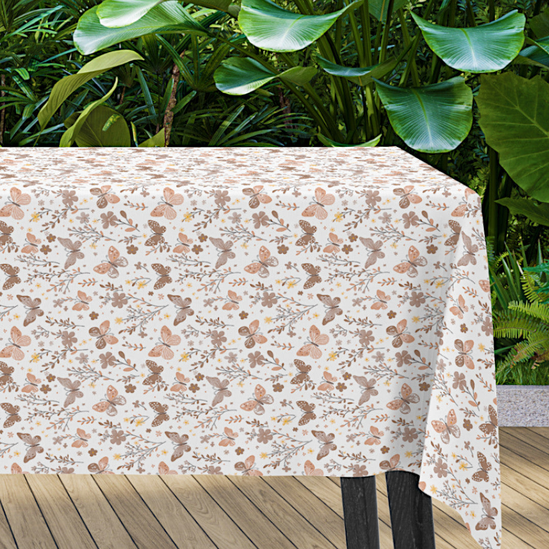 Sommerfavn Beige – Voksdug med sommerfugle og blomster