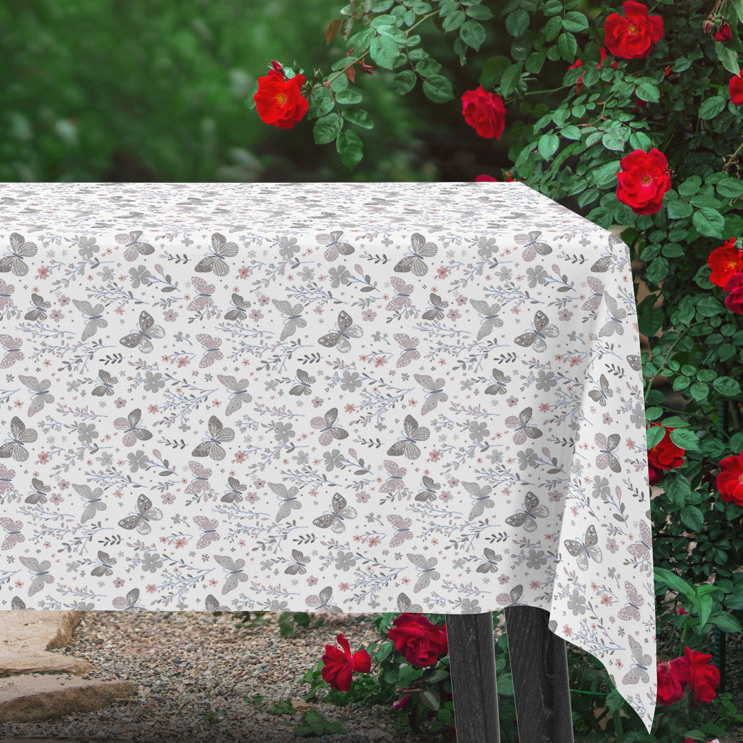Sommerfavn Grå – Voksdug med sommerfugle og blomster