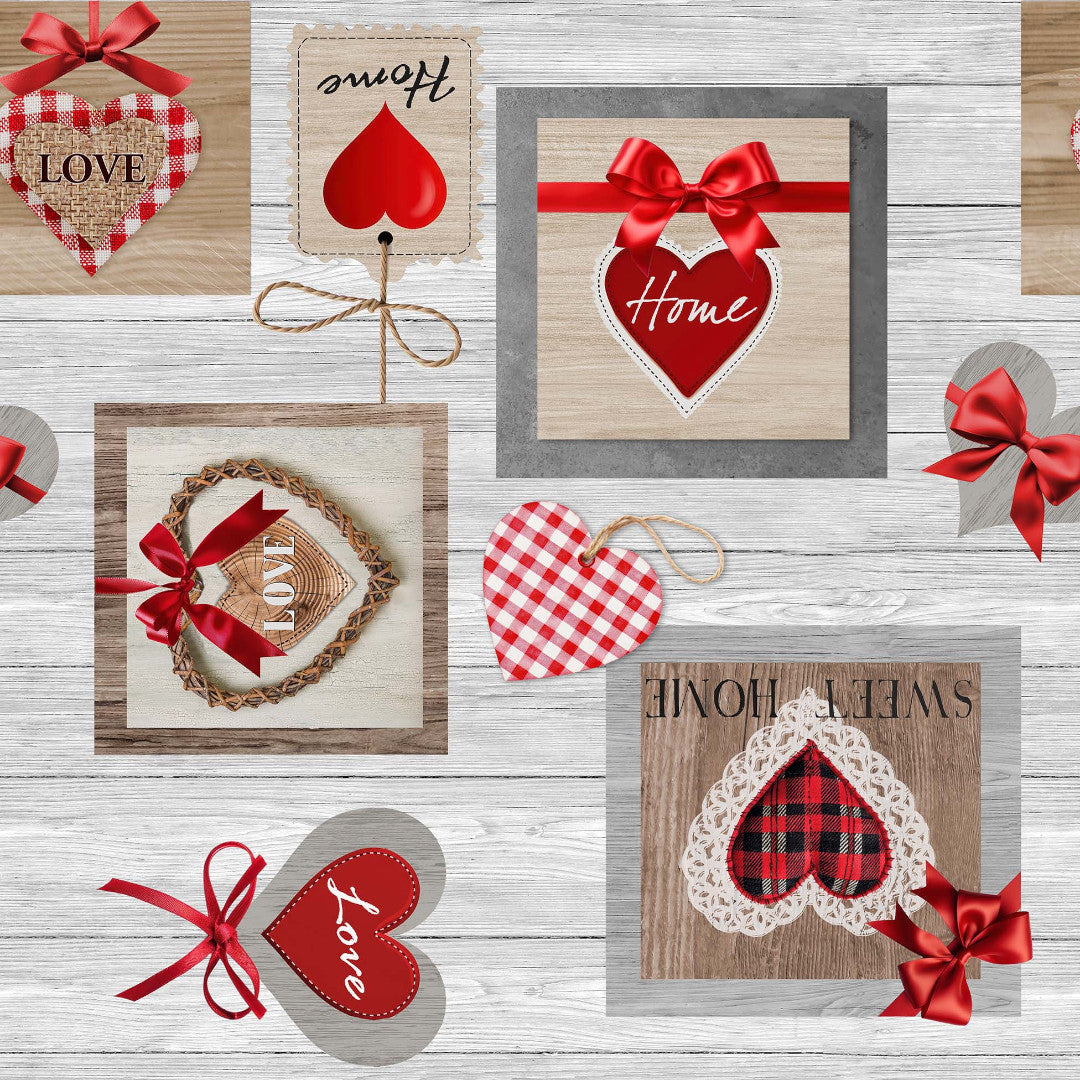 Sweet Love - Voksdug med hjerter, tern og varme detaljer, mønster