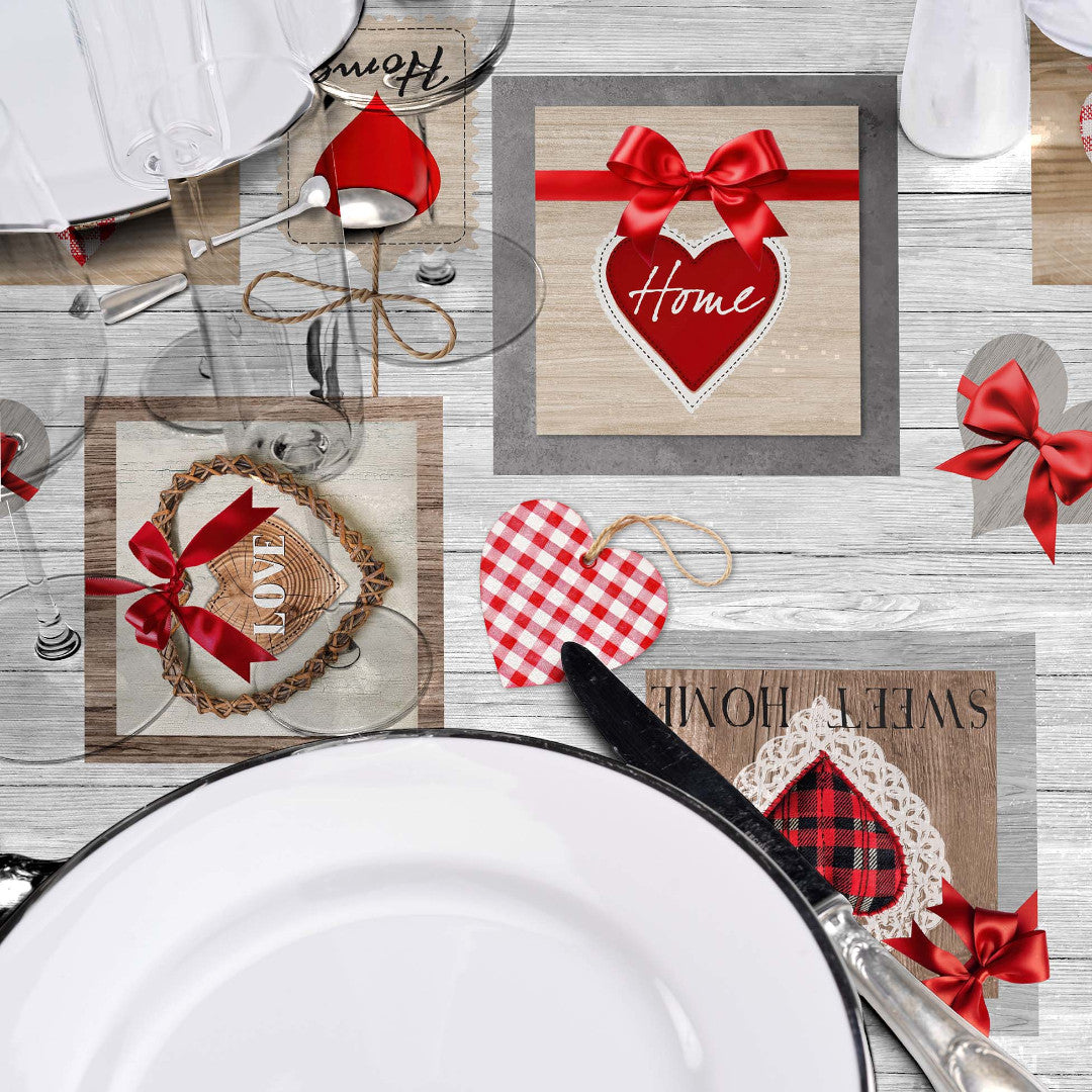 Sweet Love - Voksdug med hjerter, tern og varme detaljer, nærbillede