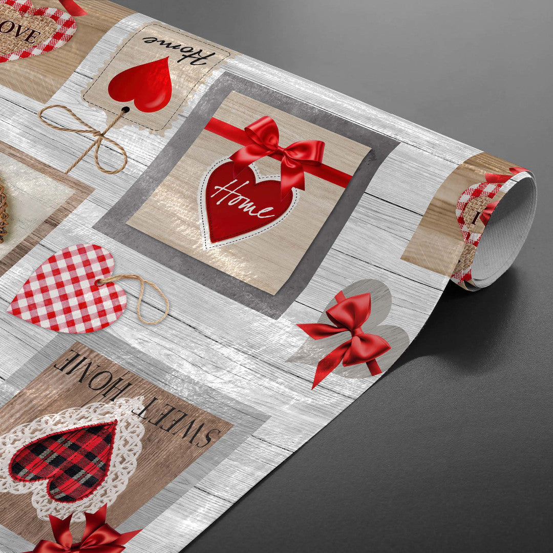 Sweet Love - Voksdug med hjerter, tern og varme detaljer, rullet