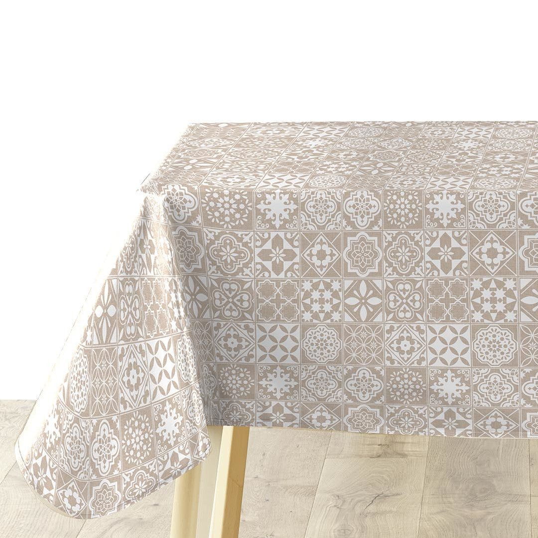 Textilia Carella - Voksdug med klassisk flisemønsteri naturlige toner, hjørne