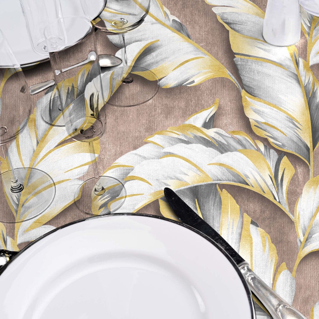 Textilia Glitter Ebany Choco – Voksdug med blade og diskret glimmer, detaljer