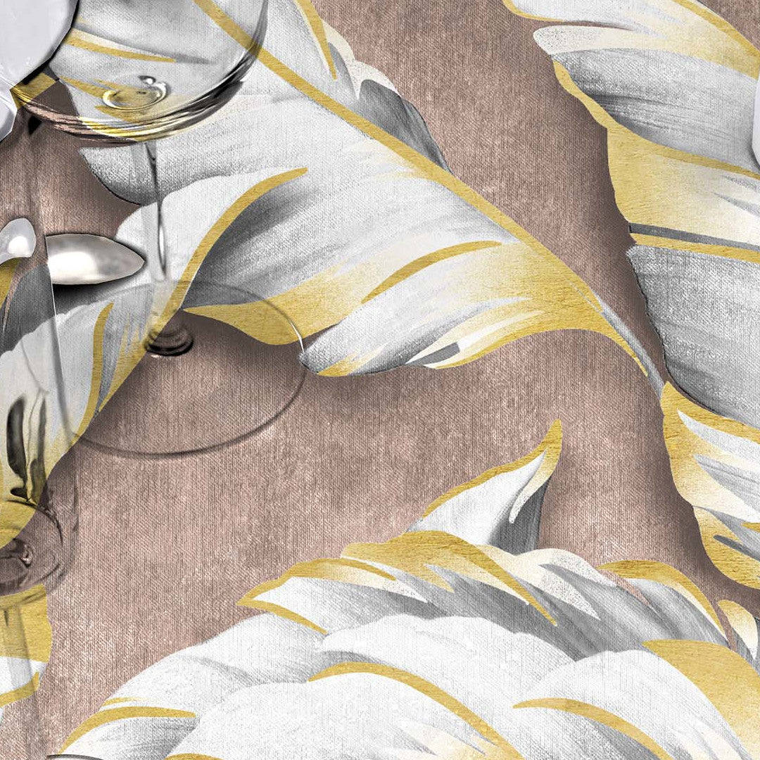 Textilia Glitter Ebany Choco – Voksdug med blade og diskret glimmer, nærbillede