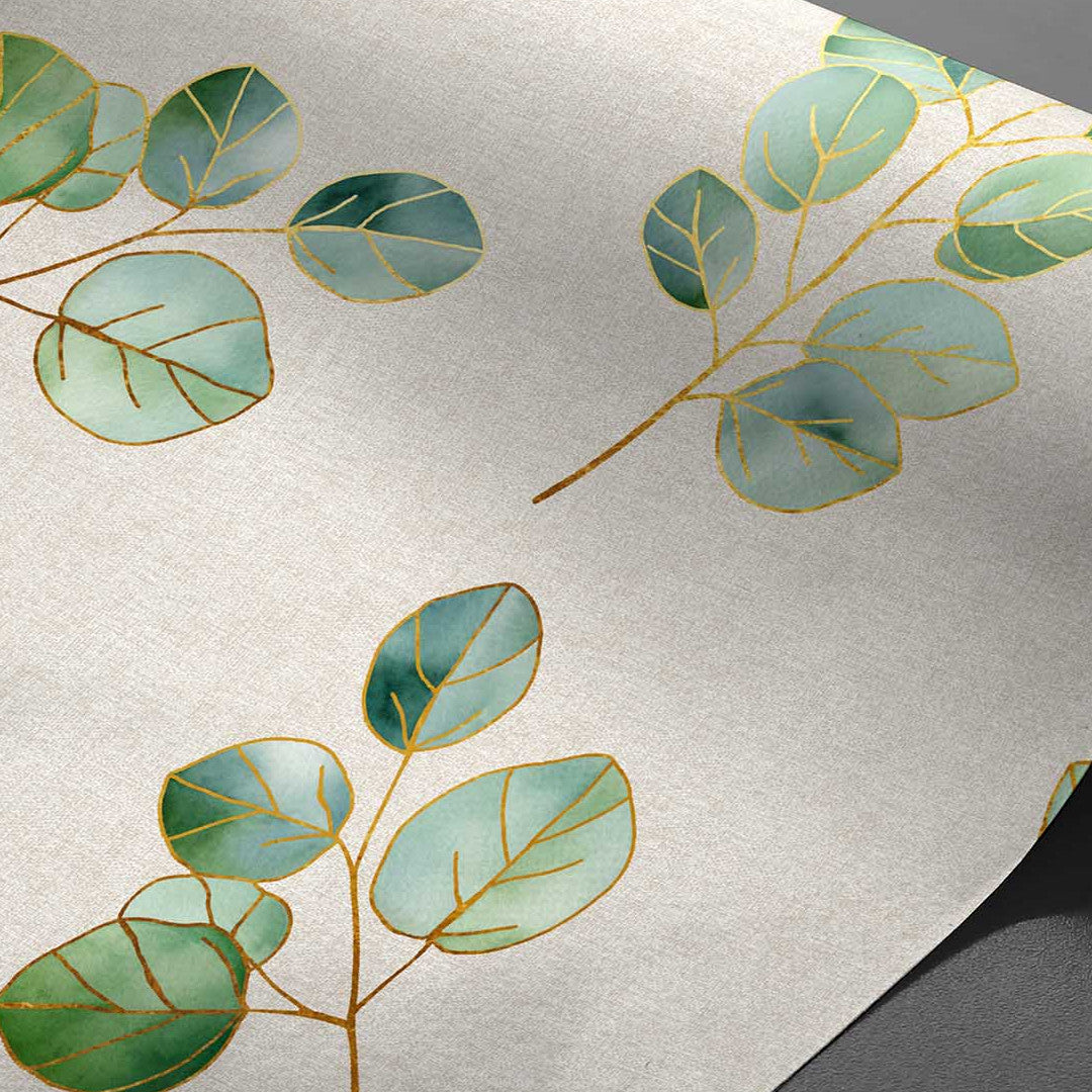 Textilia Glitter Eucalyptus – Voksdug i hørlook med guldeffekt, nærbillede 2