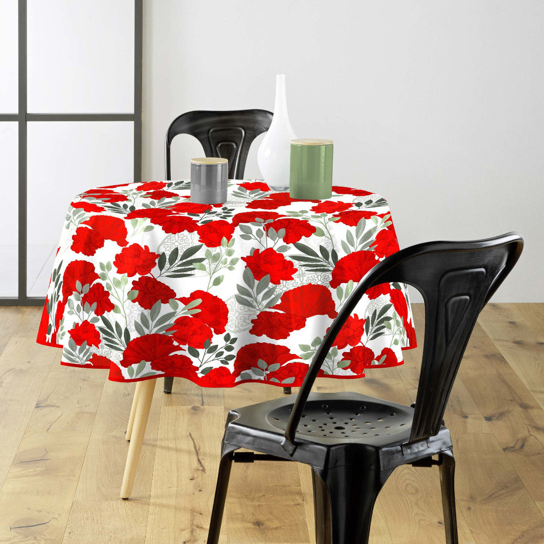 Textilia Occitanie - Rund voksdug med flotte røde blomster, Ø 155 cm, miljø