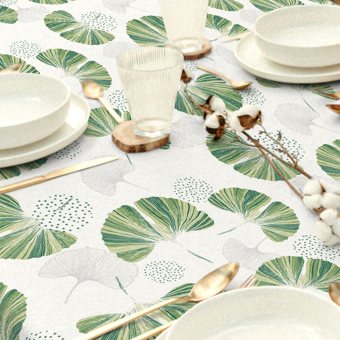 Uri Grøne Blade – Akryldug med moderne bladtryk, nærbillede