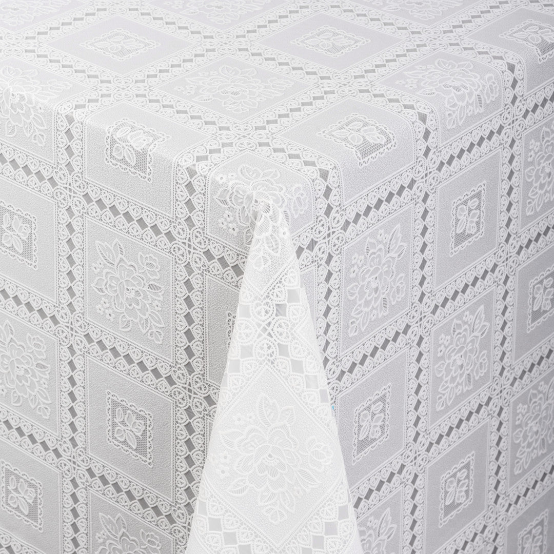 Valencia Lace – Hvid blondevoksdug med klassisk rudemønster