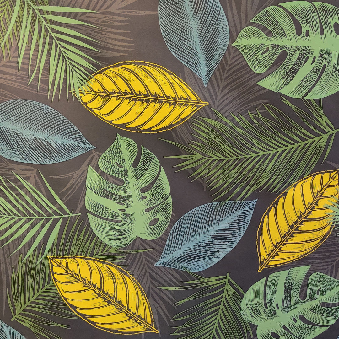 Voksdug med tropisk bladmønster - Hel rulle = ca. 15 m