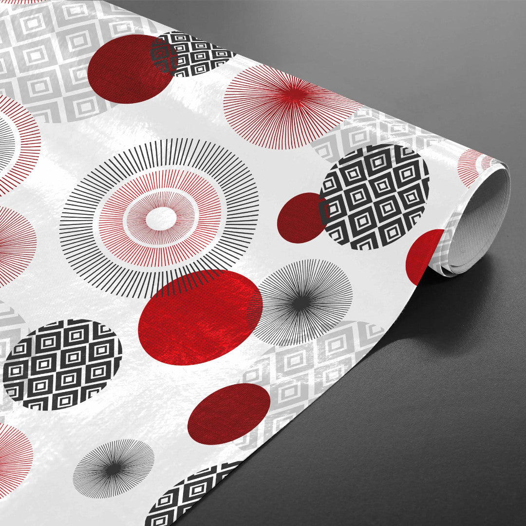 Zoya Red - Voksdug med grafisk cirkelmønster, rullet