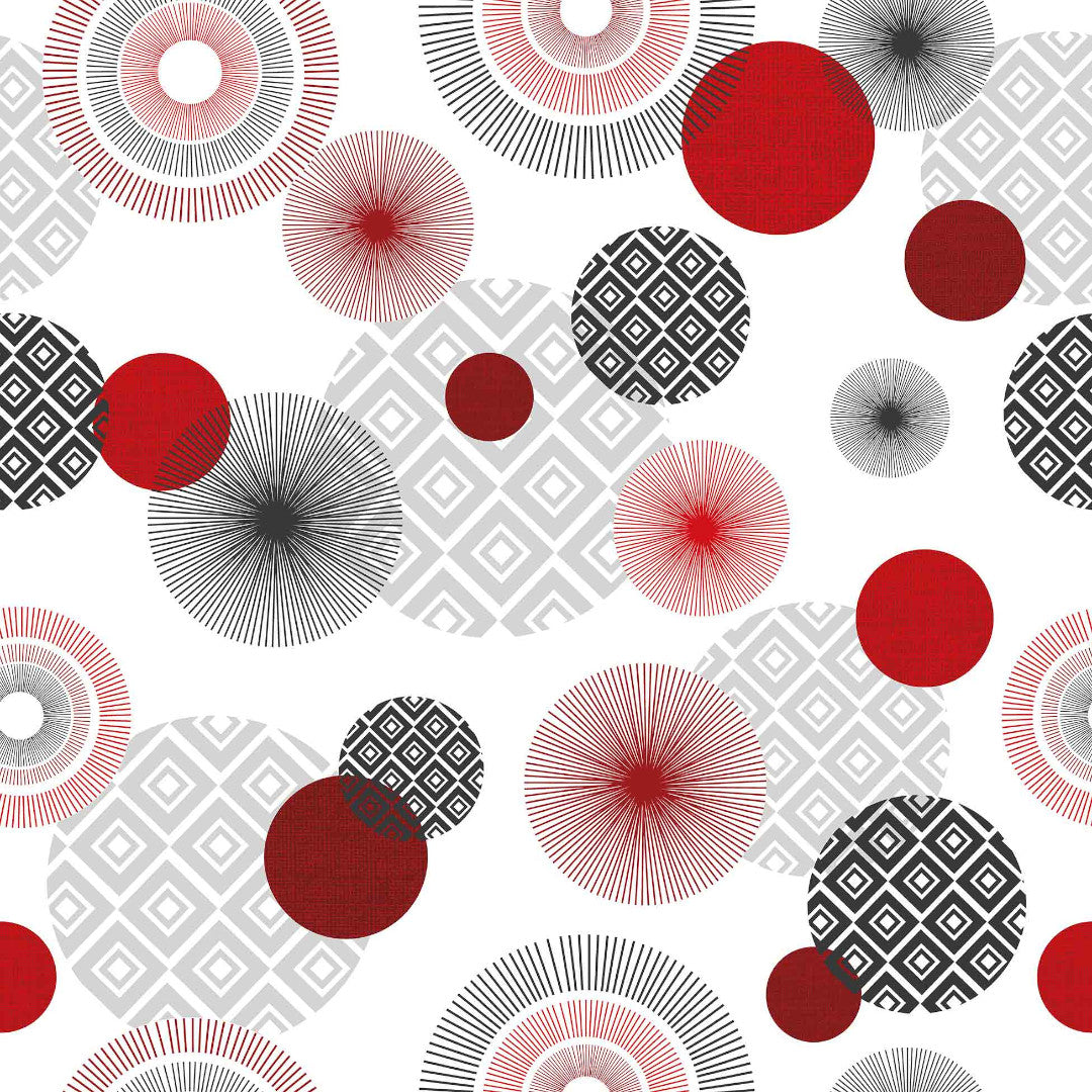 Zoya Red - Voksdug med grafisk cirkelmønster, mønster