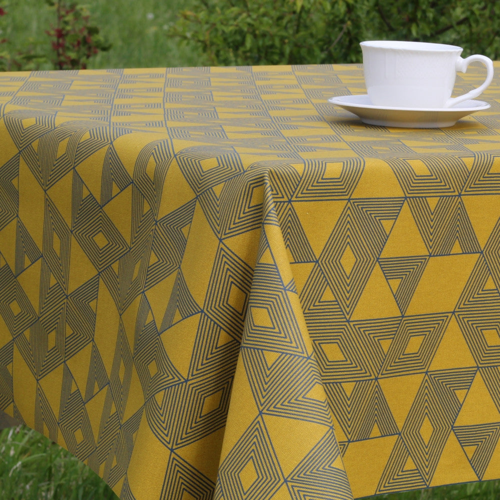 Cuzco Karry-gul/blå, akryldug med flot grafisk mønster