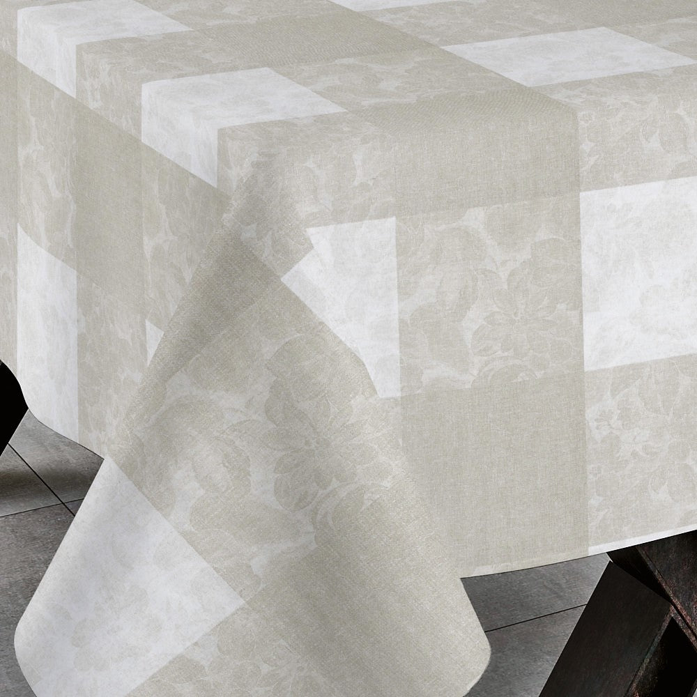 Millet Blanco - Akryldug Chrysantemum i kvadrater hvid/beige