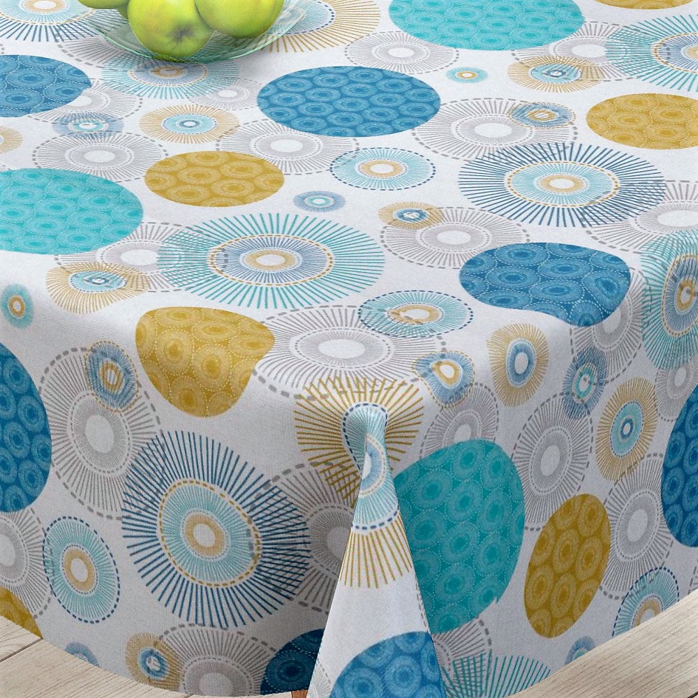 Alvares Blå - Akryldug med flotte cirklemotiver - 150 cm bred