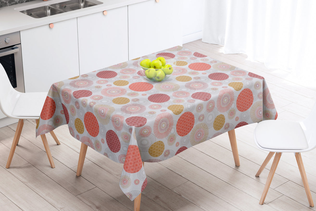 Alvares Terracotta - Akryldug med flotte cirkelmotiver - 150 cm bred