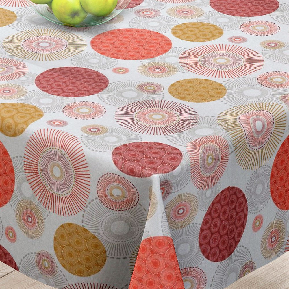 Alvares Terracotta - Akryldug med flotte cirklemotiver - 150 cm bred