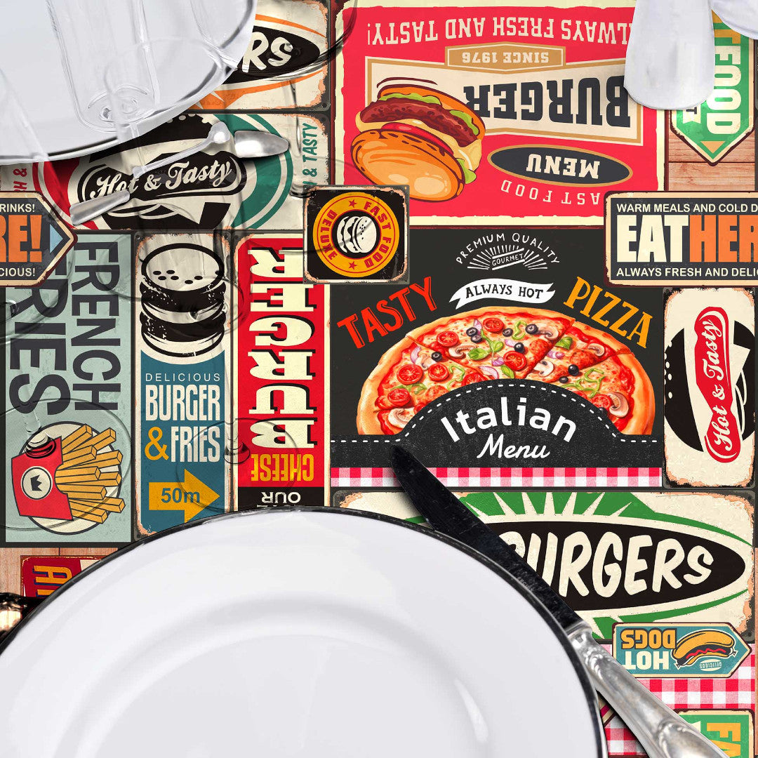 Americano - Rund voksdug med retro diner-look - detaljer