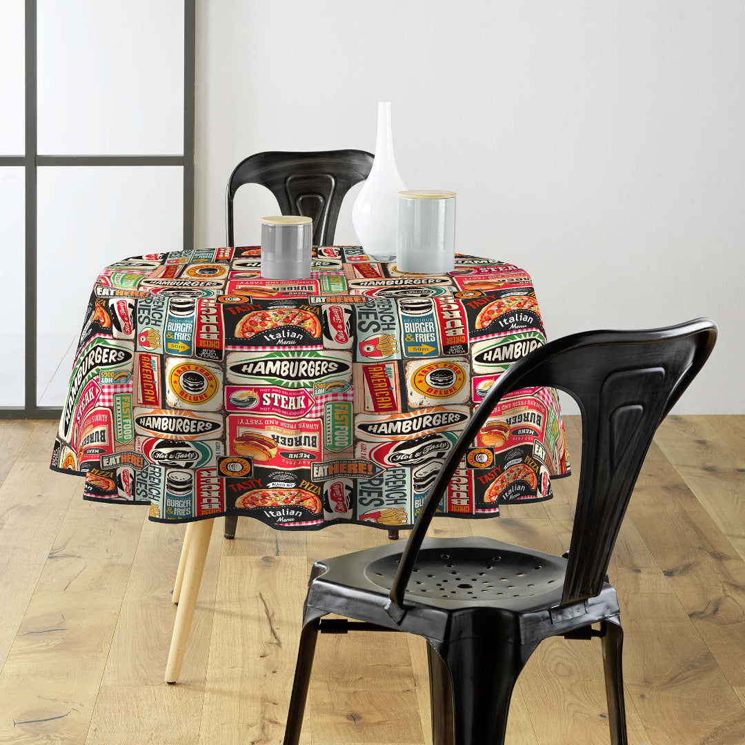Americano - Rund voksdug med retro diner-look- miljø
