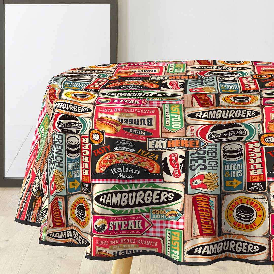 Americano - Rund voksdug med retro diner-look