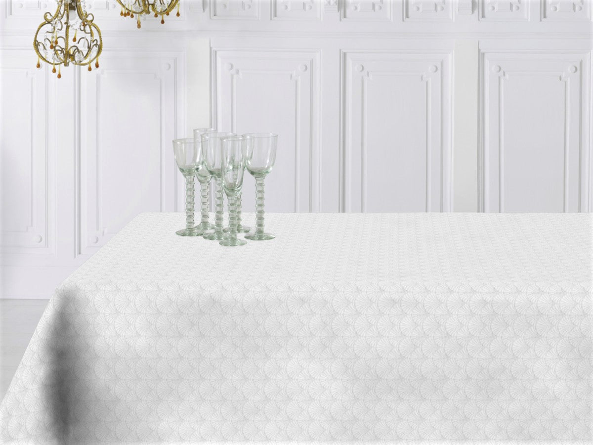 Amigoni Blanco - Jacquard vævet akryldug med diskret vifte mønster