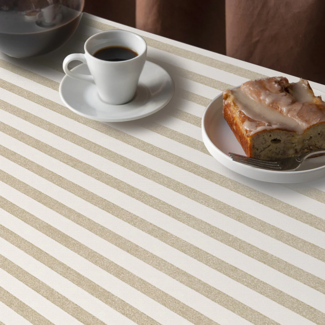 Aria Beige/offwhite - Rund voksdug med elastik, mønster