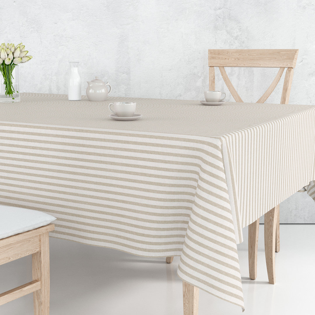 Voksdug Aria Beige/offwhite, med striber i hørlook på bord